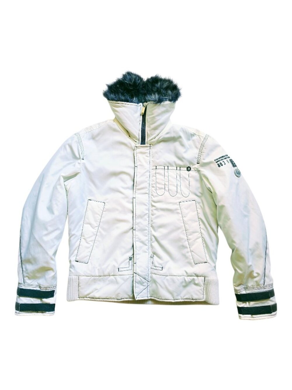 Vtg Energie Sixty SpA Flight Bomber Jacket Mens XL White Faux Fur Aviator Y2K